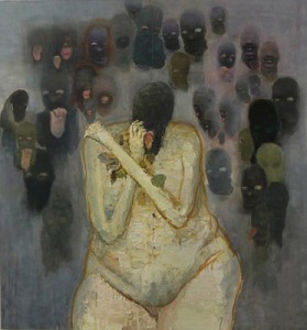 Brenda Goodman, Self-Portrait 1 2003 oil & paper on wood, 64 x 60 inches (diptych)