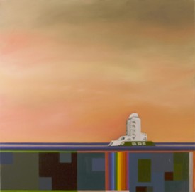Julie Langsam, Mendelsohn Landscape (Einstein Tower), 2008. Oil on panel, 23 x 23 inches, Courtesy of Frederieke Taylor