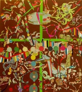 Becky Brown, Culture-in-Action, 2008. Acrylic and collage on canvas, 34 x 30 inches.