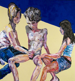 Jim Herbert, Handjob, 2009. Acrylic on canvas, 150 x 139 inches. Courtesy of the Artist
