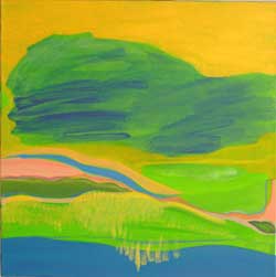 Malado Baldwin, Green Hills, Blue Cloud, 2009. Acrylic and Oil on Canvas, 20 x 20 inches, Courtesy of the Artist