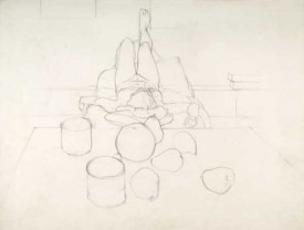 Regina Granne, Large Still Life with Pears 1976. Pencil on paper, 20 x 26 inches. Courtesy of A.I.R. Gallery