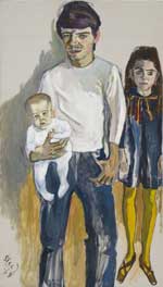 The Family (Algis, Julie and Bailey) 1968. Oil on canvas, 63-3/8 x 37-1/8. © The Estate of Alice Neel. Courtesy David Zwirner, New York