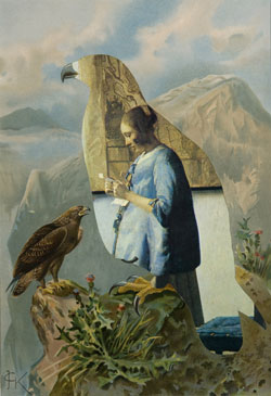 Birds (Vermeer), 1970 Collage, 12-½ x 8-¾ inches
