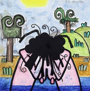 Carroll Dunham, Bather (one) 2009. Mixed media on canvas, 71 x 71 inches. Courtesy of Gladstone Gallery