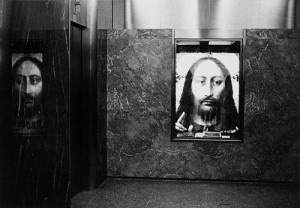 Diane Arbus, Christ in a Lobby 1964. Silver gelatin print, 11 x 14 inches. © 1990 The Estate of Diane Arbus LLC. The work is currently on view at Fraenkel Gallery, San Francisco as part of the exhibition, "Diane Arbus: Christ in a lobby and Other Unknown or Almost Known Works" January 7 to March 6, 2010
