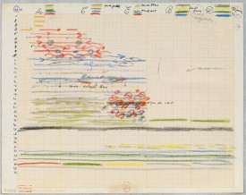 Iannis Xenakis, Study for Metastaseis 1954. Ink on paper, 9-1/2 x 12-1/2 inches. Iannis Xenakis Archives, Bibliothèque nationale de France, Paris