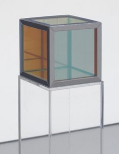 Larry Bell, Untitled 1968. Vacuum coated glass and chromium plated brass, 4-1/4 x 4-1/4 x 4-1/4 inches
