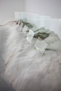 Laddie John Dill, Untitled 1969. Glass, sand, wood, and argon with mercury, dimensions variable (architecturally specific).