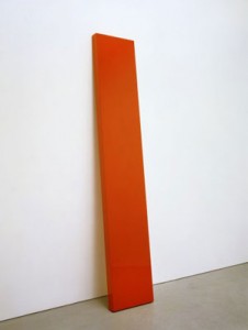 John McCracken, Red Plank 1967. Polyester resin, fiberglass, and plywood, 104-1/4 x 18-1/4 x 3-1/4 inches