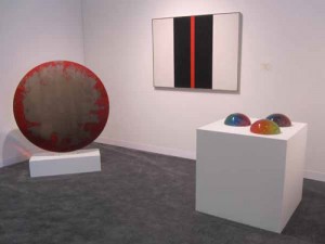 Works by DeWain Valentine, 1971, John McLaughlin, 1960, and Judy Chicago, 1967, at David Klein Gallery, of Birmingham, Michigan.