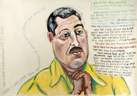 Daniel Heyman, I Did Not Have a Beard 2008. Gouache and pencil on paper, 29 x 41 inches. Courtesy List Gallery, Swarthmore College