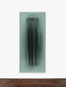 Becky Beasley, Curtains, 2009, Seamed gelatin silver print, green acrylic glazing, 197 x 86.5cm, Edition of 2. Courtesy Laura Bartlett Gallery, London