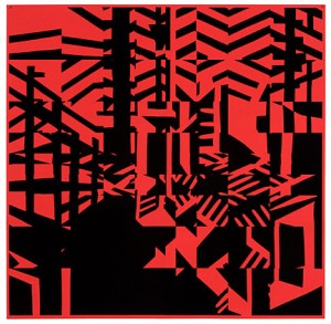 Carl Fudge, Plate Layers 1, 2010. Unique screenprint collage on mulberry paper, 58-1/4 x 59 inches. Courtesy of Ronald Feldman Gallery