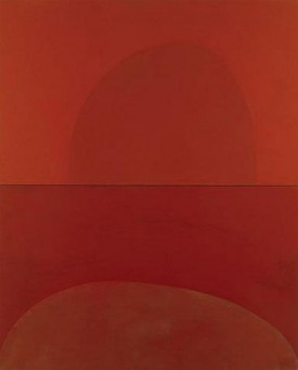 Suzan Frecon, embodiment of red (soforouge), 2009. Oil on linen, two panels, each 54 x 87-1/2 inches. Courtesy of David Zwirner Gallery