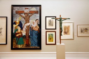 installation view of the exhibition under review, including Ronald Harrison, The Black Christ, 1962. Iziko South African National Gallery Permanent Collection
