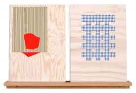 George Negroponte, The Dinner Party I, 2009. Paper, wallpaper on wood, 21 x 31-1/2 inches. Courtesy of Kouros Gallery
