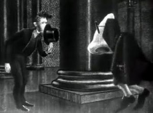 still from Alexander Alexeieff and Claire Parker's animation, Le Nez (The Nose), 1963