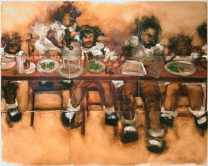 Kim Dingle, The Second Second Last Supper at Fatty's (Cherry Rickey and Fondue) 2006, oil on vellum
