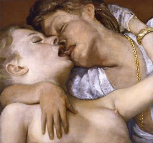 John Currin, Kissers, 2006, Oil on canvas, 23 x 25 inches