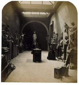 Rogert Fenton, The Third Graeco-Roman Saloon on Artists' Day, c. 1857. Albumen print, 10 5/16 x 11 9/16 inches. The Royal Photographic Society Collection at the National Media Museum, Bradford. Purchased with the assistance of The Art Fund