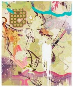 Fiona Rae, Press my buttons to give me food and love!, 2006, Oil, acrylic and gouache on canvas, 91 x 75 inches