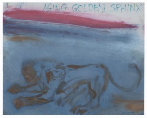 Leon Golub, Aging Golden Sphinx, 2002. Oil stick and ink on vellum. 8 x 10 inches. Courtesy Ronald Feldman Fine Arts, New York © Estate of Leon Golub/Licensed by VAGA, New York, NY. Photograph by Cathy Carver