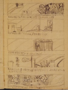 Tom of Finland, page from his childhood notebook (1928) pencil on paper, Collection Tom of Finland Foundation