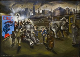 Sue Coe, Blind Children Feel an Elephant, 2008, Oil on canvas, 30 x 42 Inches