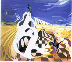 Nadir Afonso, Évora Surrealista, c.1945. oil on canvas. 96.5 by 111 cm