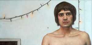Ryan Schultz, Self Portrait with Christmas Lights, 2008. Oil on canvas, 18 x 36 inches. Courtesy of the Artist