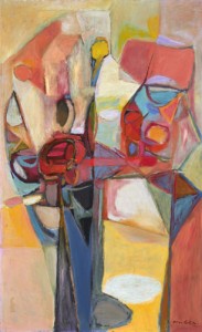 Oscar Cahén, Candy Tree, 1952. Oil on masonite, 48-1/2 x 2-1/2 inches. Courtesy of Horton Gallery