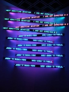 Jenny Holzer, Green Purple Cross and Blue Cross, 2008, three double-sided electronic LED signs, 59 x 122 5/8 x 100 11/16 inches and 85 13/16 x 109 x 100 11/16 inches