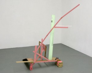 Suzanne Stroebe, Finicky. Wood, paint, graphite, found objects, 66 x 45 x 38 inches. Courtesy of the Artist