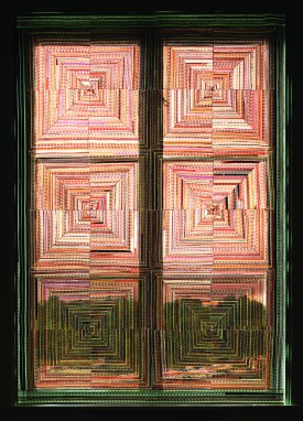 Sabrina Gschwandtner, Quilts in Women's Lives, 2009, 16mm film, polyamide thread, cotton thread, 71 x 48 inches, Courtesy of the artist
