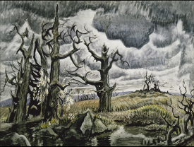 Charles Burchfield, An April Mood, 1946–1955, Watercolor and charcoal on joined paper, 40 × 54 inches, Courtesy Whitney Museum of American Art, Purchase, with partial funds from Mr. and Mrs. Lawrence A. Fleischman