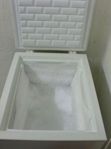 snow, insured for 20,000 Swiss Francs: photograph by Joe Fyfe of a work by Roman Signer on view in his home, St Gallen, Switzerland, 2007