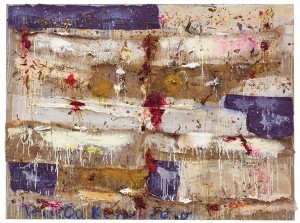 Joan Synder, Brooklyn 2010, 2010. Acrylic, pastel, burlap, fabric, herbs and rosebuds on linen, 54 x 72 inches. Betty Cuningham Gallery