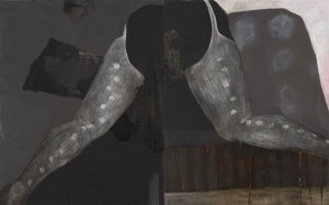 Tommy White, Love Comes, 2010. Oil on canvas, Diptych, 60 x 96 Inches. Courtesy of Harris Lieberman Gallery