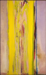 Frank Bowling, 13th Hour, 1976. Acrylic on canvas, 68 x 42 inches. Courtesy of Spanierman Modern