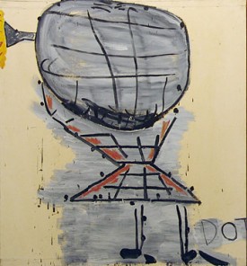 Rose Wylie, DOT and Detail, 2004, left panel. Oil on canvas, 74 x 144 inches. Courtesy of Thomas Erben Gallery New York