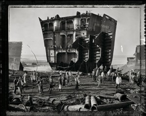 Edward Burtynsky, Shipbreaking #4 Field Proof, Chittagong, Bangladesh, 2000. Chromogenic print from Type 55 Polaroid, 38 x 46 inches, Edition of 12. Courtesy of Hasted Hunt Kraeutler