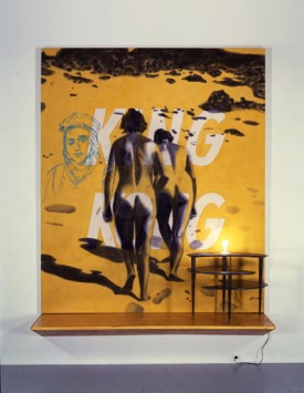 David Salle, King Kong, 1983. Acrylic, light bulb, oil/canvas, wood, 123 x 96 x 26 inches. The Brant Foundation, Greenwich, Connecticut, Courtesy of Mary Boone Gallery, New York © David Salle, Licensed by VAGA
