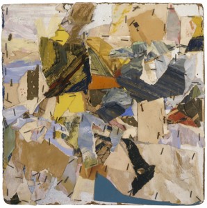 John Chamberlain, Untitled, ca.1960. Painted paper, staples, and mixed media on collage board, 11-1/2 x 11-1/2 inches. Courtesy of Allan Stone Gallery
