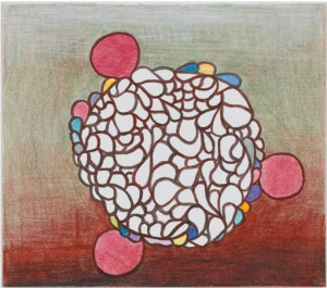 Thomas Nozkowski, Untitled (N-26), 2010, Ink, colored pencil, oil and crayon on paper, 8 5/8 x 9-13/16" inches. The Pace Gallery