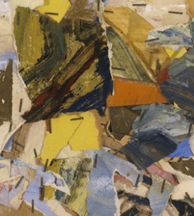 detail of John Chamberlain, Untitled, ca.1960. Painted paper, staples, and mixed media on collage board, 11-1/2 x 11-1/2 inches. Courtesy of Allan Stone Gallery