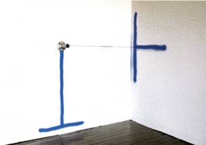 Peter Soriano, Other Side #75 (DIXA), 2010, Steel Cable, aluminum pipe, and spray paint, Dimensions variable. Courtesy of Frederico Sève Gallery