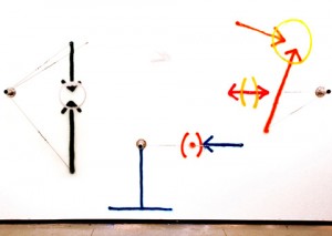 Peter Soriano, Other Side #81 (AMDI), 2010, Steel Cable, aluminum pipe, and spray paint, Dimensions variable. Courtesy of Frederico Sève Gallery