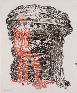James Esber, This is not a portrait, 2008-10. Portrait drawn by Fiorenzo Borghi. Ink on paper, 21.5 x 18 inches. Courtesy James Esber and Pierogi.