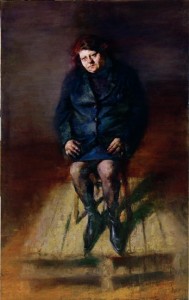 Stefanos Daskalakis, Ioanna in black boots, 2004. Oil on canvas, 210 x 130 cm.